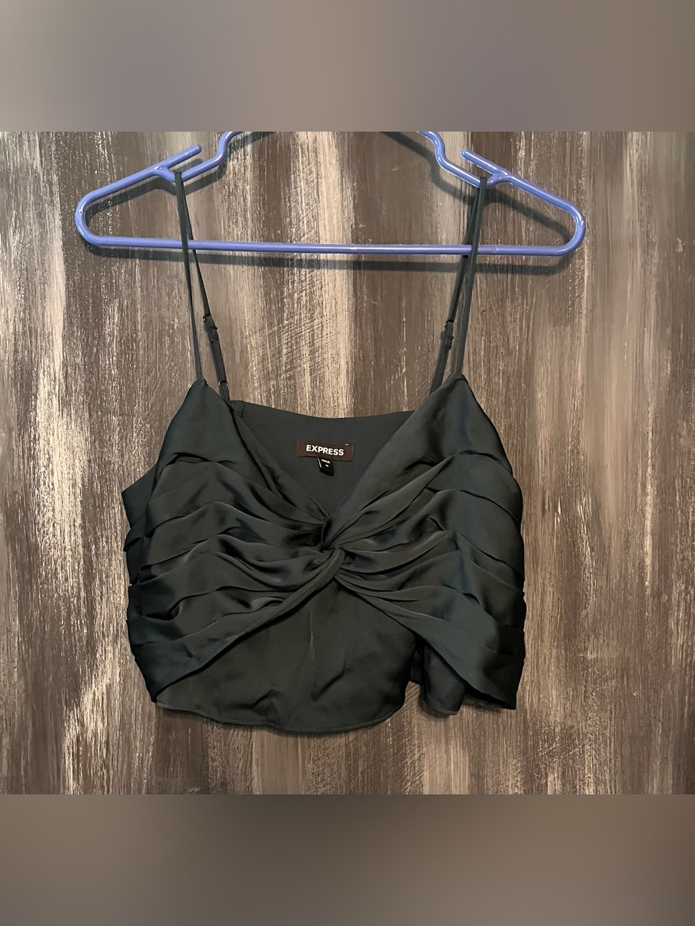 Express Dark Green Satin Twist-Front Camisole Top medium